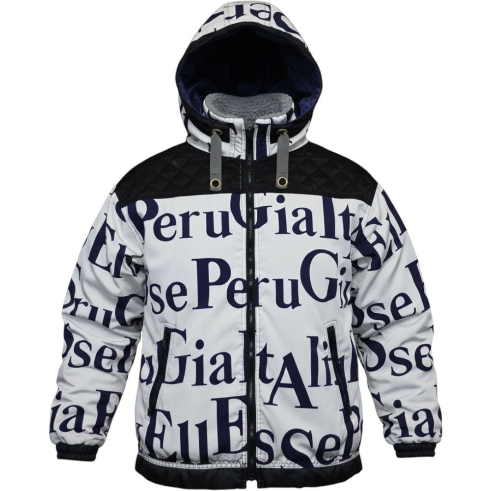 The Skis Collection Mens Perugia Italy Typographic Hooded Fleece Lined Jacket M